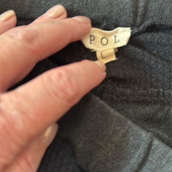 POL Shorts Gray Knit & Black Waffle Knit Trim Flutter Hem Elastic Waist, Pockets - Picture 6 of 8